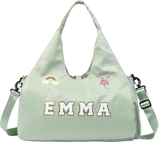 Personalized Duffel Bag Custom Sport Gym Travel Bags Embroidered Name Text Customized Dry Wet Separated Weekend Waterproof Bag for Women Men (C-Green)