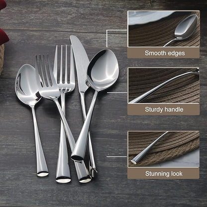 Alata Bailey 20-Piece Forged Silverware Set Stainless Steel Flatware Set,Service for 4,Mirror Polished Cutlery Set,Dishwasher Safe…