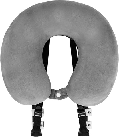 Neck Pillow for Traveling, Luxury Travel Neck Pillow for Airplane 100% Pure Memory Foam Adjustable Travel Pillow for Flight Sleep, Portable Plane Accessories, Light Grey