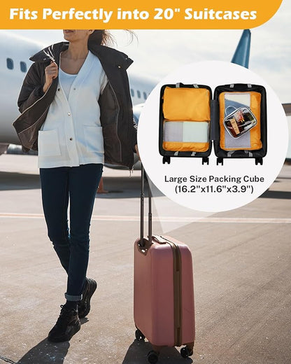 Gonex 8 Set Expandable Mesh Packing Cubes for Travel - Compression Packing Organizers with Toiletry, Laundry, Shoe & Cable Bags - Orange