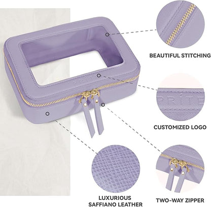 Prite Clear Makeup Bag Cosmetic Organizer Case Waterproof Travel Toiletry Bag Skincare Pouch with Golden Zipper(Violet)