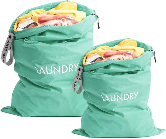WiseBoy 2 Pack Laundry Bags, Washable Wet Dry Bag, Travel Laundry Bag Dirty Clothes Organizer, Swimming Yoga Bathing Suit Workout Wet Dry Bag - Blue