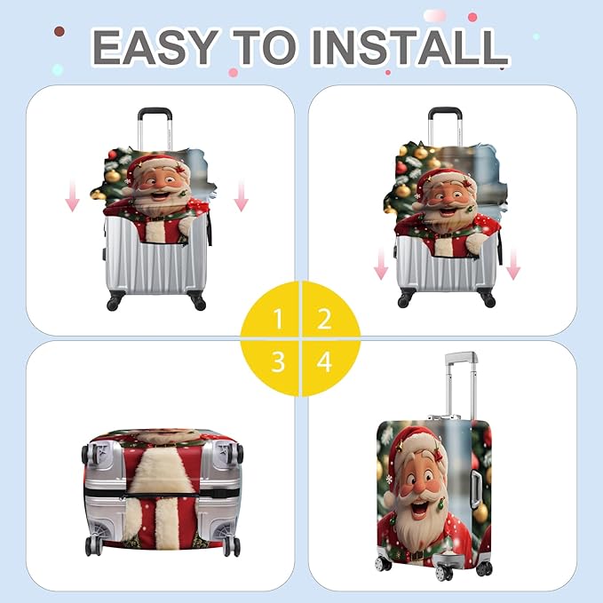 FOREVER QUEEN Santa Claus Luggage Cover Suitcase Protector Suitcase Cover Anti-Scratch,Stretchable Bag Cover Washable Durable Polyester