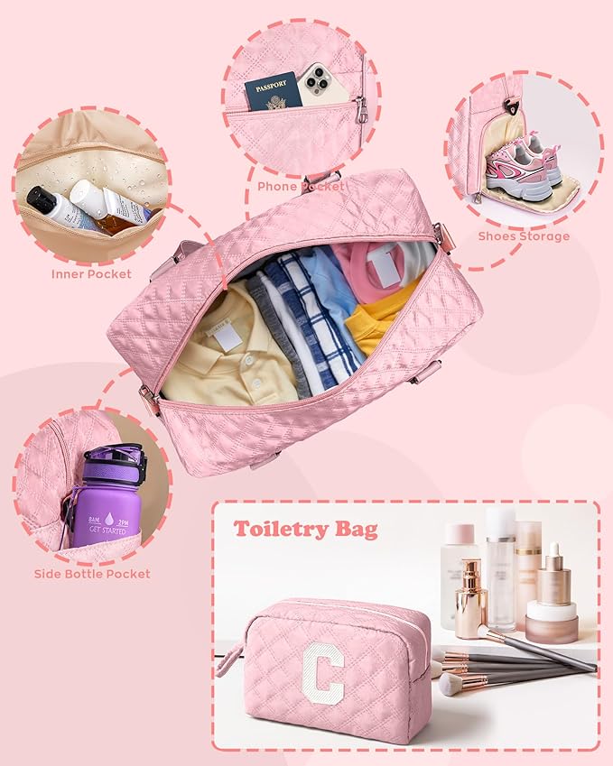 Personalized Duffle Bag Women Girls Gift: Letter Carry on bags, Dance Cheer bag Sports for Girl, Kid Gymnastics Bags, Birthday Gifts for Women Girls Kids Teens Mom Teacher