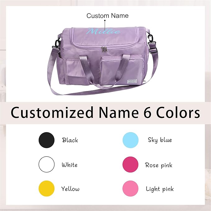 Personalized Duffel Bag Custom Sport Gym Travel Bags Embroidered Name Text Customized Dry Wet Separated Weekend Waterproof Bag for Women Men (B-Purple)