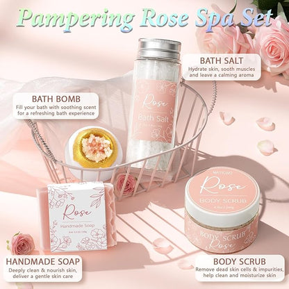 Spa Gifts for Women Bath Gift Set, Rose Relaxing Spa Gift Baskets Home Bath Set Self Care Kit Care Package Thank You Christmas Birthday Gifts for Women Mom Her Friends Sister Teen Girl Wife Grandma