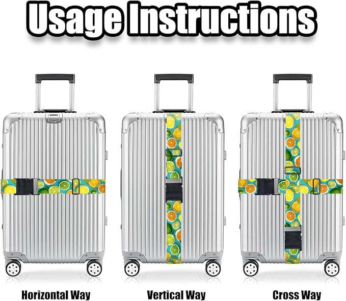 Nuxovilar Luggage Straps of 2 Set Citrus Fruits Pattern, 1.96x90.5 inches - Luggage Straps for Suitcases, Suitable for Summer Trips, Beach Vacations, Family Travel