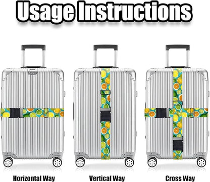 Nuxovilar Luggage Straps of 2 Set Citrus Fruits Pattern, 1.96x90.5 inches - Luggage Straps for Suitcases, Suitable for Summer Trips, Beach Vacations, Family Travel