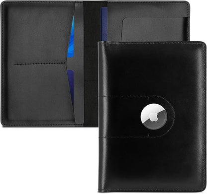 Genuine Leather Passport Holder for Travel Passport Covers with AirTag Slot Passport Wallets for Men Women Family Travel Christmas Gifts, Mens Womens Passport Holder, Black