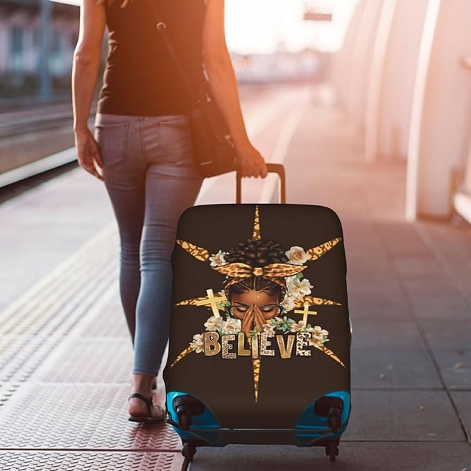 Travel Suitcase Protector African American Girl Elastic Protective Washable Luggage Cover With Concealed Zipper Suitable For 18-32 Inch(XL (for 29-32 inch luggage))