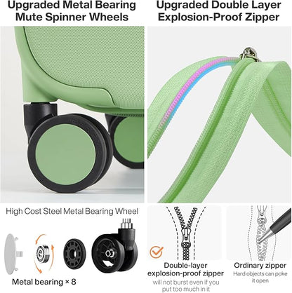 mixi Upgrade Carry on Luggage Suitcases with Spinner Wheels, Hardside Rolling Suitcase PC with TSA Lock Lightweight Travel Case 20in Carry-On, Fine Grid Avocado Green