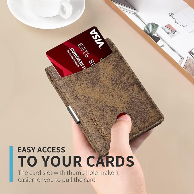 RUNBOX Money Clip Slim Wallets for Men RFID Blocking 11 Card Holder Minimalist Small Leather Bifold Men's Front Pocket Wallet Gift Box