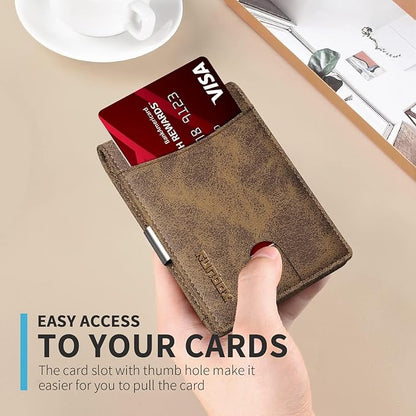 RUNBOX Money Clip Slim Wallets for Men RFID Blocking 11 Card Holder Minimalist Small Leather Bifold Men's Front Pocket Wallet Gift Box