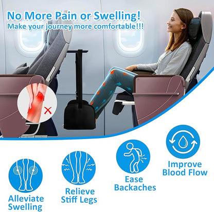 Airplane Foot Rest, Office Footrest Under Desk with 4 Hooks, Widen Airplane Footrest Flight Hammock Memory Foam Travel Foot Sling for Work Gaming Travel Essentials, Black