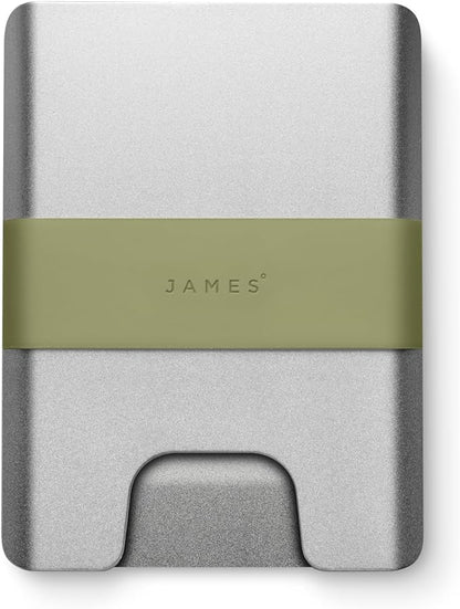 JAMES° The Lowe Minimalist CNC-Machined Aluminum Men's Wallet, Naturally RFID-Blocking, Simple, Clean, Slim - Silver + Grove