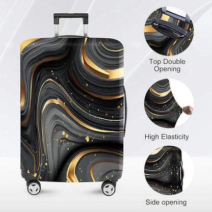 FOREVER QUEEN Luxury Gold Black Marble Luggage Cover Suitcase Protector Suitcase Cover Anti-Scratch,Stretchable Bag Cover Washable Durable Polyester