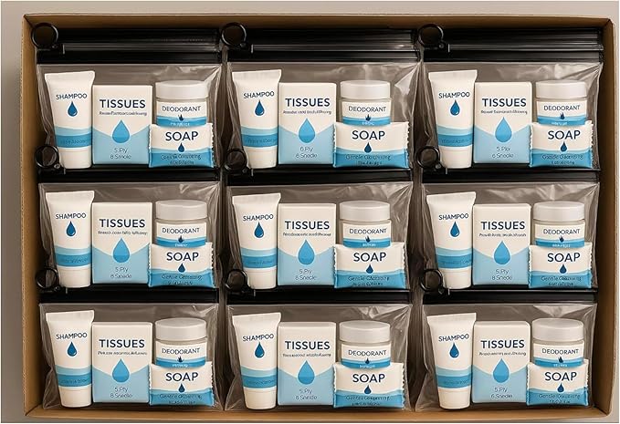 Bulk 50 Deluxe Hygiene Care Packages – 23-Piece Unisex Toiletry Bags with Individually Wrapped Travel-Size Essentials in Waterproof Pouch for Homeless Outreach, Shelters, and Charity Donations