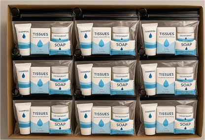 Bulk 50 Deluxe Hygiene Care Packages – 23-Piece Unisex Toiletry Bags with Individually Wrapped Travel-Size Essentials in Waterproof Pouch for Homeless Outreach, Shelters, and Charity Donations