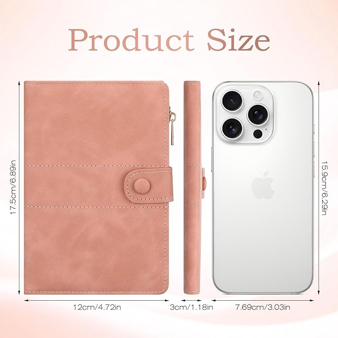 Leather Passport Holder for Travel, RFID Passport Wallet with Zipper Pocket, Passport Covers with Pen Holder, Travel Wallets Essentials Aesthetic Cute Passport Sleeve for Women Men(Pink)