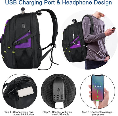 Z-MGKISS 52L Travel Backpack for Women, Large Waterproof Anti-Theft Backpack 17.3 Inch with USB Port, TSA-Approved Daypack, Gifts for Women Teacher Business College, Purple