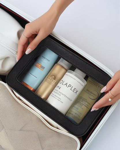 LETGO Clear Makeup Bag, Travel Cosmetic Case Toiletry Bag Make up Organizer Skincare Pouch for Women, Car Essentials Bag with Clear Windows (Black, Standard)