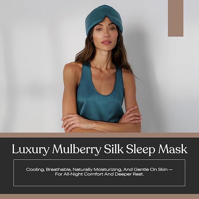 Silk Sleep Mask for Women - Mulberry Silk Eye Mask for Sleeping - Breathable, Washable, Light-Blocking – Piquant Teal, S