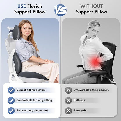 FLORICH Seat Cushion and Lumbar Support Pillow for Office Chair Car, Car Neck Pillow, Ergonomic Memory Foam Back Support for Office Gaming Chair Wheelchair, Relieves Neck, Back & Sciatica Pain – Gray
