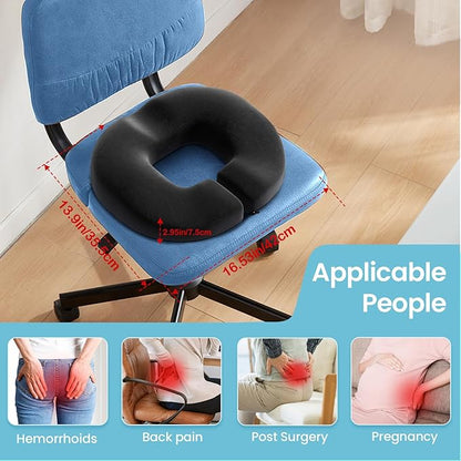 Benazcap Donut Pillow Seat Cushion, Donut Chair Cushions for Postpartum Pregnancy & Hemorrhoids, Memory Foam Seat Chair Cushion for Sciatica & Hip & Coccyx Pain Relief-Black