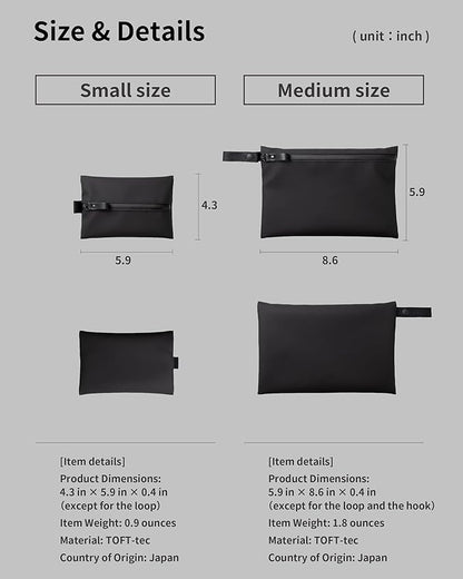 Water-Resistant Zipper Pouch, Made in Japan, 0.9ounces, Compact Tech Organizer for Cords, Cables and Daily Essentials, Multipurpose Bag, Travel Accessories and Toiletries, TOFTPOUCH, Medium size, Gray