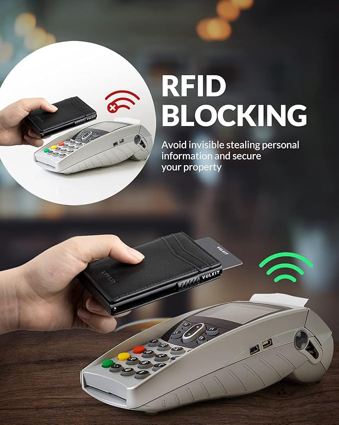 VULKIT Men's Slim Wallet Pop Up Card Holder RFID Blocking Metal Wallet Minimalist Design Holds Up to 11 Cards