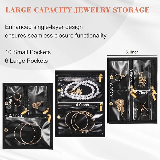 Travel Jewelry Organizer - Imitation Leather Travel Jewelry Case with Adjustable Pages, Jewelry Bag for Earrings,Rings,Necklaces,Bracelets-Perfect,Waterproof, Ideal for Trips & Gifts (Black)