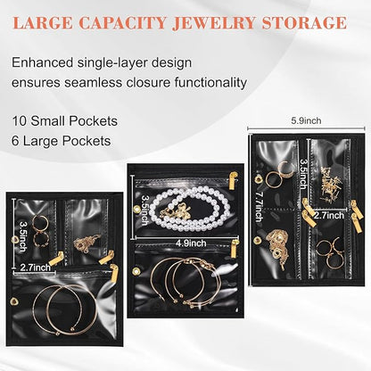 Travel Jewelry Organizer - Imitation Leather Travel Jewelry Case with Adjustable Pages, Jewelry Bag for Earrings,Rings,Necklaces,Bracelets-Perfect,Waterproof, Ideal for Trips & Gifts (Black)