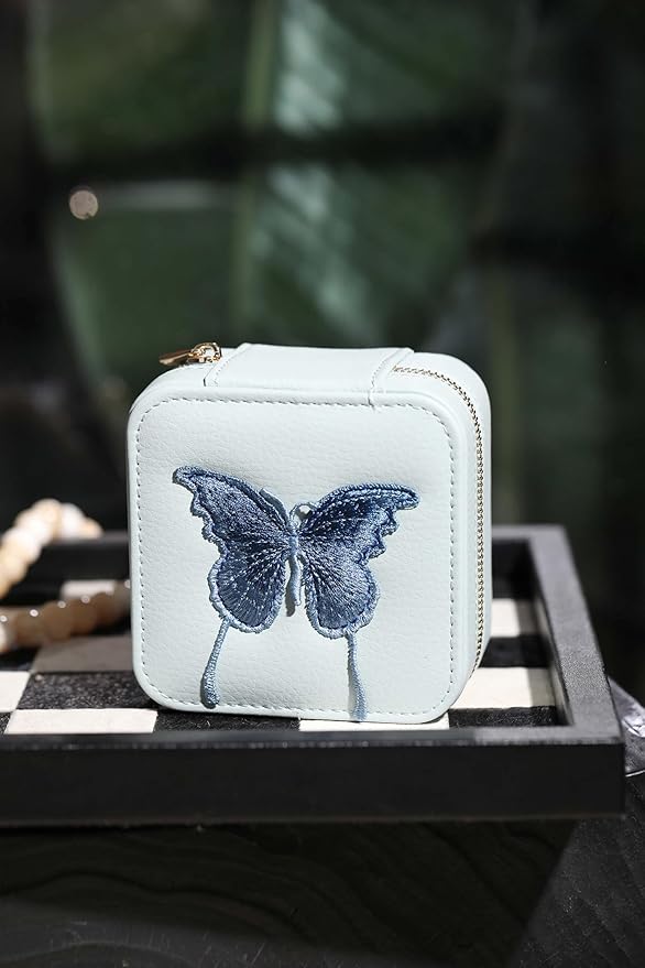 S.Leaf Travel Jewelry Organizer Boxes for Women Small Portable Necklace Earrings Bracelet Rings Travel Case Best Friend Birthday Gifts for Women Trendy (Butterfly_Hazeblue_Blue)