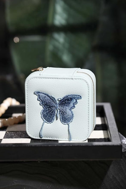 S.Leaf Travel Jewelry Organizer Boxes for Women Small Portable Necklace Earrings Bracelet Rings Travel Case Best Friend Birthday Gifts for Women Trendy (Butterfly_Hazeblue_Blue)