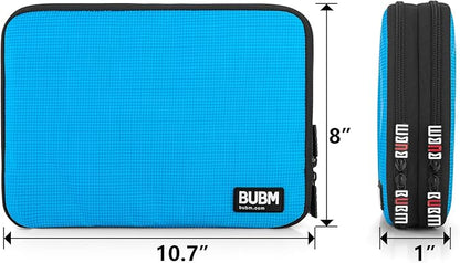 BUBM Double Layer Electronics Organizer/Travel Gadget Bag for Cables, Memory Cards, Flash Hard Drive and More, Fit for iPad or Tablet(up to 9.7")-Large, Blue