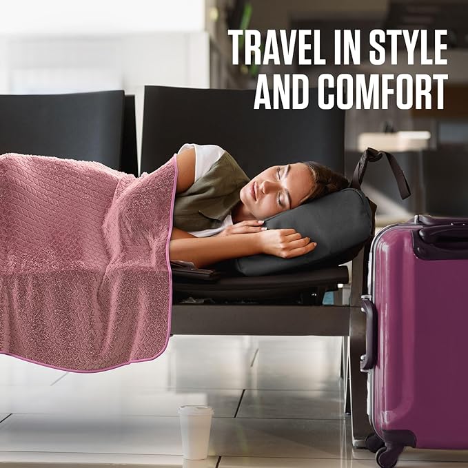 VENTURE 4TH Travel Blanket Pillow – Premium Ultra-Soft & Warm 2-in-1 Blanket or Pillow for Airplane, Car & Bus – Compact, Lightweight & Portable – Lint-Free, No Shedding, No Pilling - Pink
