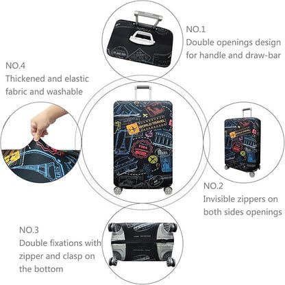 fancyfree Luggage Cover Washable Suitcase Protector Anti-scratch Suitcase cover (Colorful Landmarks, XL(29"-32" luggage))