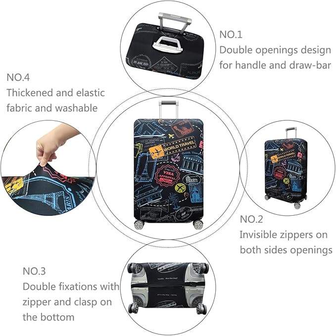 fancyfree Luggage Cover Washable Suitcase Protector Anti-scratch Suitcase cover (Colorful Landmarks, M(22"-24" luggage))