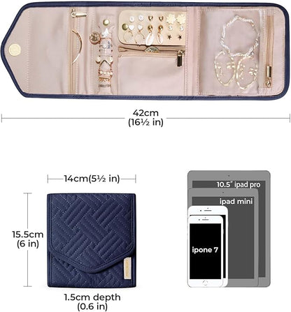 BAGSMART Travel Jewelry Organizer Case Foldable Jewelry Roll for Journey Rings, Necklaces, Earrings, Bracelets,Mini,Smokey Blue
