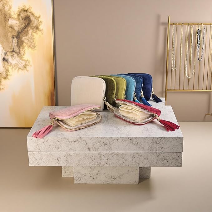 Small Travel Jewelry Case, Soft Velvet Organizer Pouch for Bangle, Bracelets, Large Earrings, Beaded necklace, Anti-Scratch & Portable Jewelry Bag Holder for Travel & Everyday Use (Rose Blush)