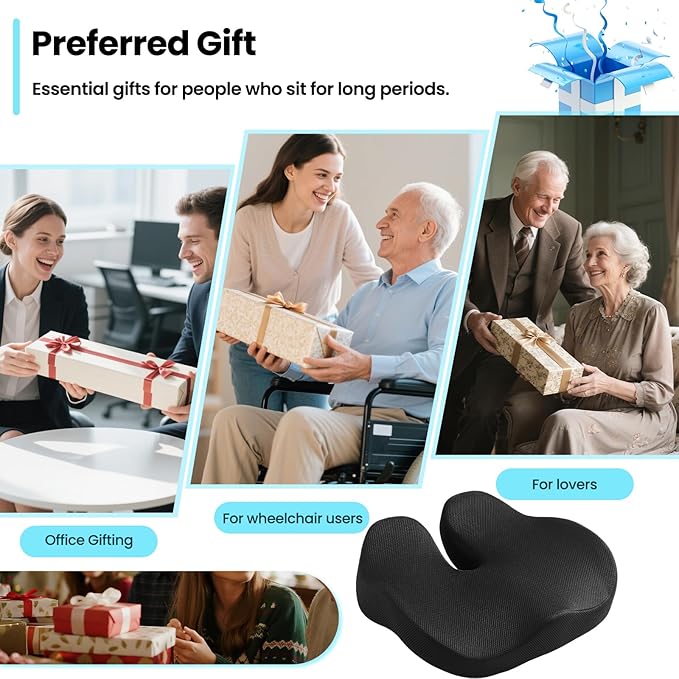 CXC Seat Cushion: Extra Thick Memory Foam with Cooling Gel & ComfortCurve Ergonomic Design - Donut Pillow for Tailbone Pain Relief, Sciatica Support, Orthopedic Office Chair Cushion, Wheelchair.