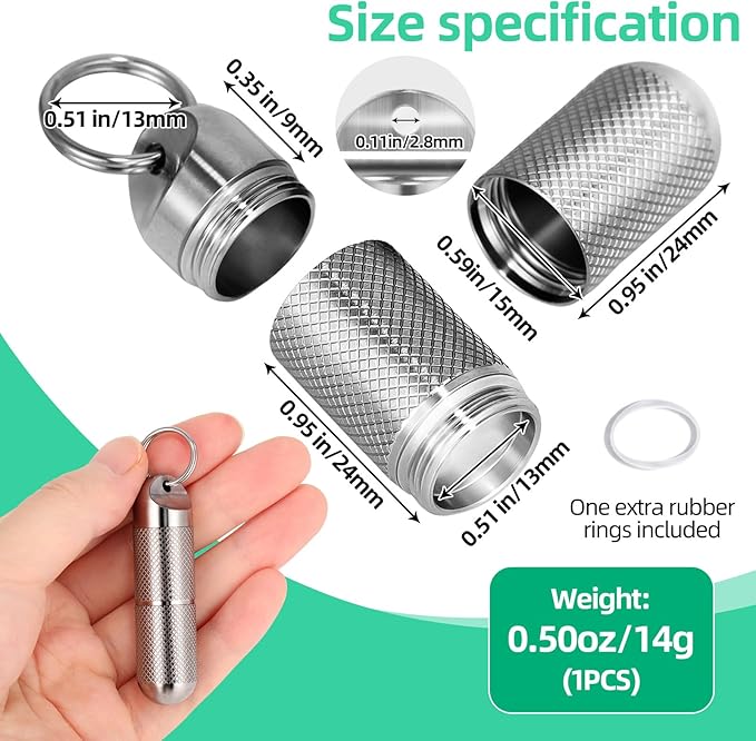 Titanium Keychain Pill Holder Waterproof Lightweight Portable Pocket Mini Pill Case for Emergency Medicine Travel Fits Daily Purse Wallet Small Pill Box Containers (Medium（2 Separate Compartments）)
