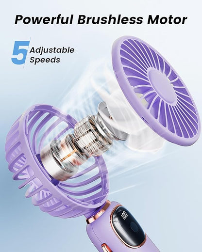 coldSky Portable Handheld Fan, 4000mAh Battery Operated 3 in 1 Multifunction Personal Travel Fans with Digital Display, 90° Foldable Desk Fan with Base, 5 Speed Lash Fan for Makeup/Commute/Office