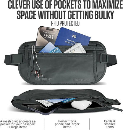 Travel Money Belt, RFID Blocking for Men & Women - Ideal for Keeping Your Cash, Credit Card, Passport, Phone Safe When Traveling (Sleek Gray)