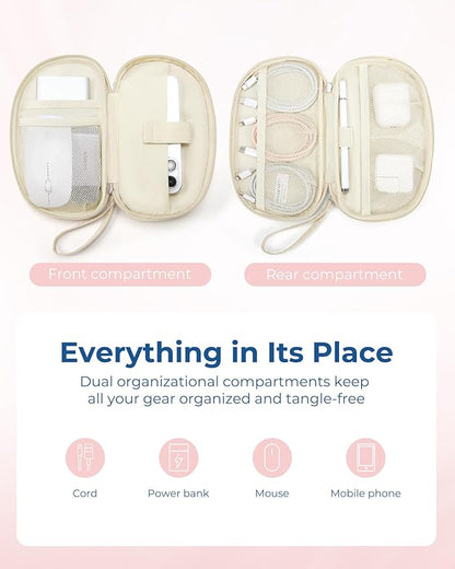BAGSMART Travel Cord Organizer Electronics Case, Double Layers Puffer Cable Organizer Bag Travel Essentials for Women, Tech Organizer Case for Charger, Phone, Flash Drive - Beige