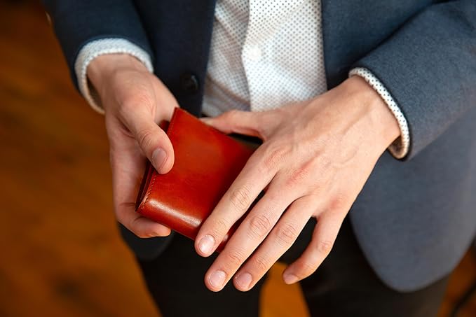 Bosca Men's Old Italian Leather Wallet RFID Blocking Modern Bifold Executive Design 8 Card Slots, Made in Italy - Cognac Brown