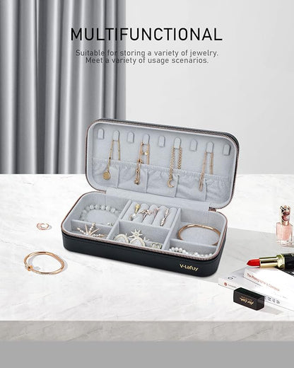 Travel Jewelry Case Organizer, Portable Jewellery Box for Women Jewelry Travel Organizer for Rings Earrings Necklaces Bracelets Watch, Black C