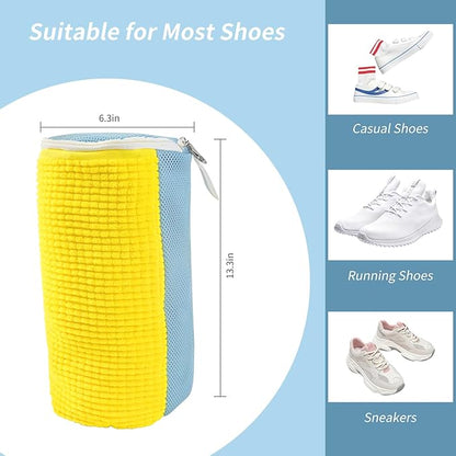 GOGOODA Shoes Bags for Laundry, 2 PCS Sneakers Wash Bags for Flats, Durable Shoe Cleaning Bag for Washing Machine and Dryers, Reusable Shoe Wash Bags for Tennis Shoes Unstain Cleaner Kit(Yellow)