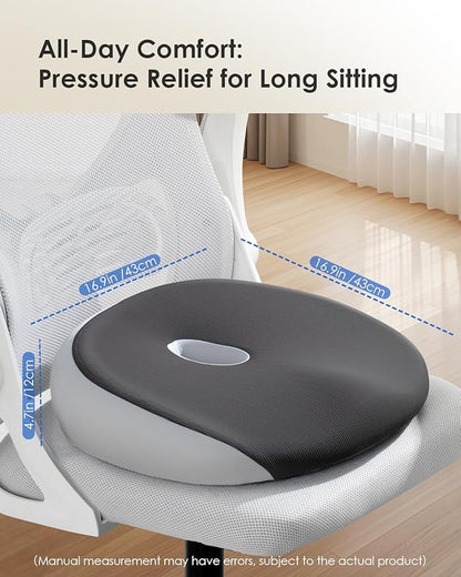 FLORICH Seat Cushion, Memory Foam Cushion for Office Chair, Ergonomic Office Seat Chair Cushion for Relieving Sciatica, Soft & Breathable Car Seat Cushion - Grey