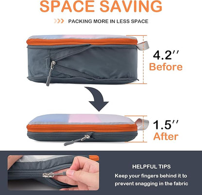 Cipway Compression Packing Cubes, See Through Mesh Luggage Organizer Bags, Travel Essentials for Carry on Suitcase with Laundry Bag and Clear Toiletries Bag（6Pcs,Grey）